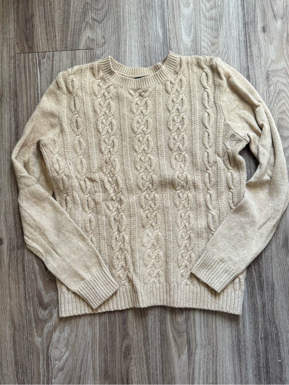Lands' End Women's Cream Cable Crewneck Sweater